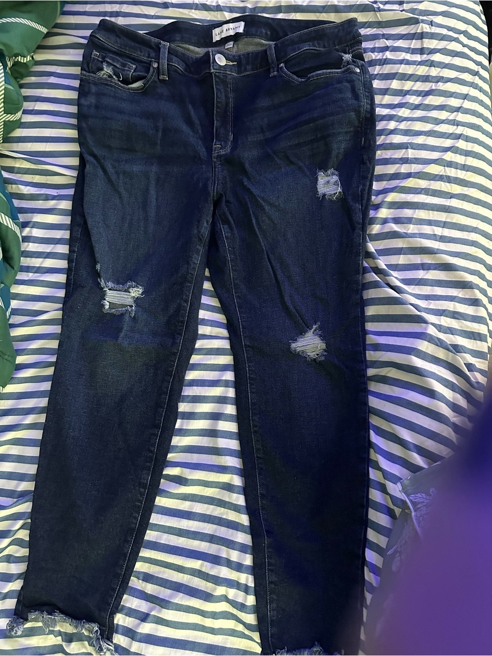 Lane Bryant Dark Blue Straight Leg Ripped Jeans